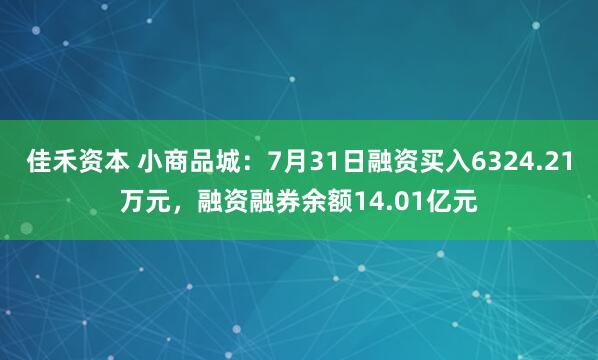 佳禾资本 小商品城：7月31日融资买入6324.21万元，融资融券余额14.01亿元
