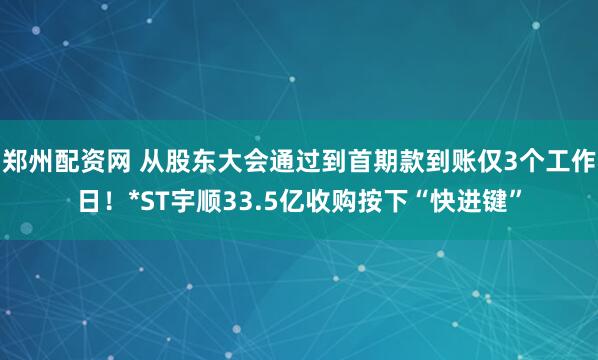 郑州配资网 从股东大会通过到首期款到账仅3个工作日！*ST宇顺33.5亿收购按下“快进键”